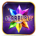 Logo do slot Starburst com uma joia colorida em forma de estrela no centro.