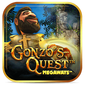 Logo do slot Gonzo's Quest Megaways mostrando o personagem Gonzo em frente a templos antigos.