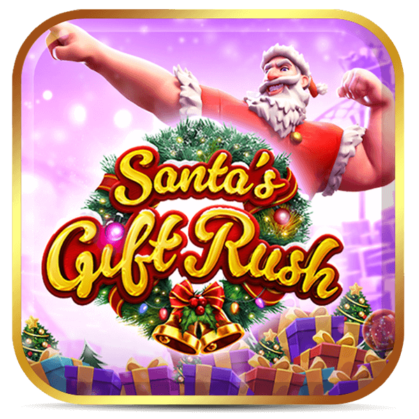 Papai Noel correndo alegre diante de pilhas de presentes no Santa’s Gift Rush