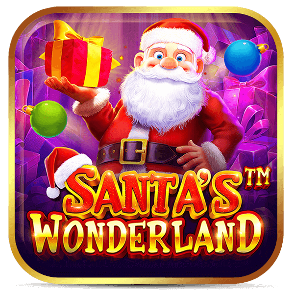 Papai Noel animado com presentes brilhantes no fundo roxo no Santa’s™ Wonderland