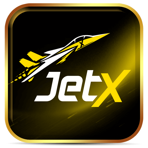 Logo JetX com jato estilizado amarelo em fundo preto brilhante.