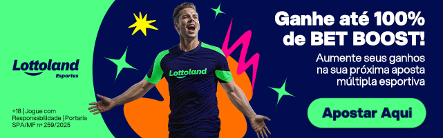 Banner Lottoland Esportes: oferta de até 100% de Bet Boost. Clique para apostar em esportes.