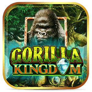 Logo do slot Gorilla Kingdom, gorila imponente em destaque com escudo brilhante em floresta tropical densa e misteriosa.