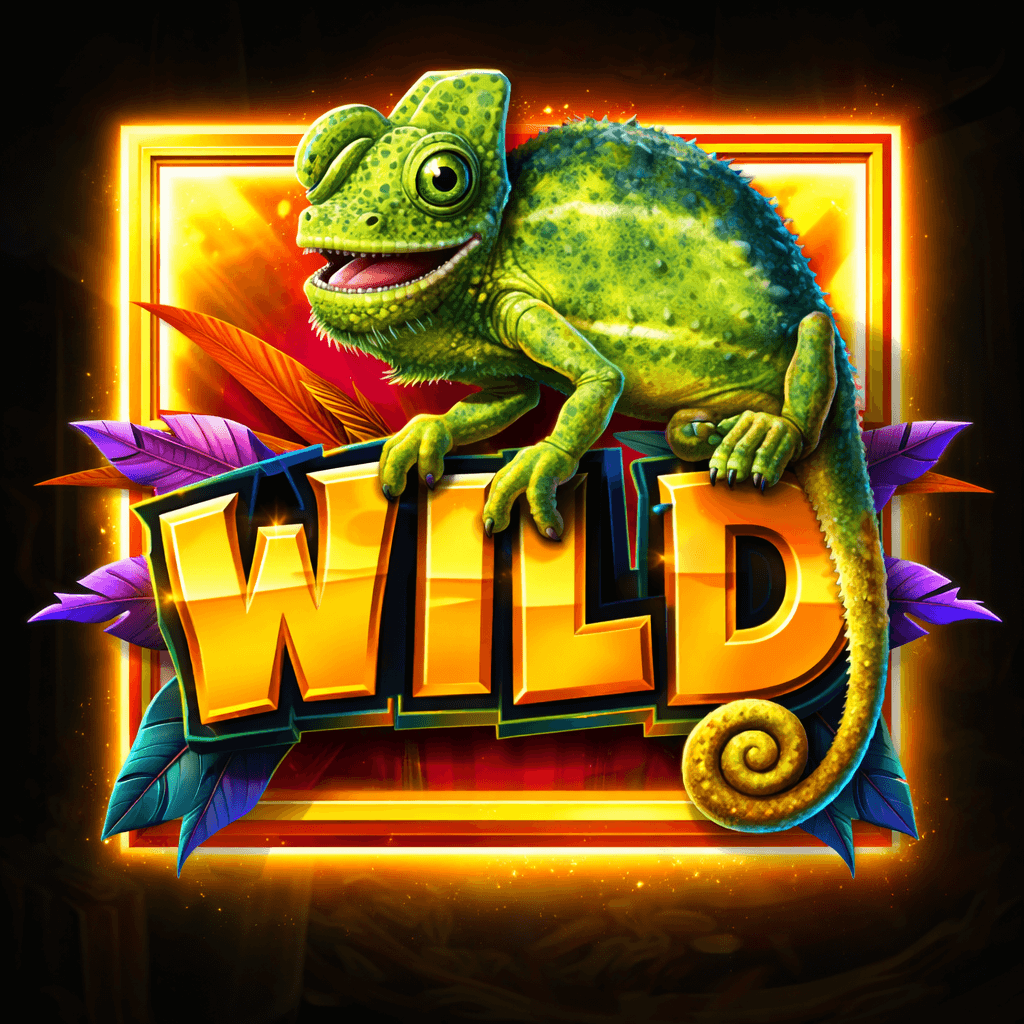 Símbolo Wild do jogo Jumbo Safari com camaleão verde.