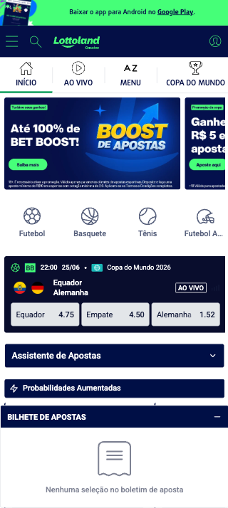 Tela de apostas esportivas no app Lottoland