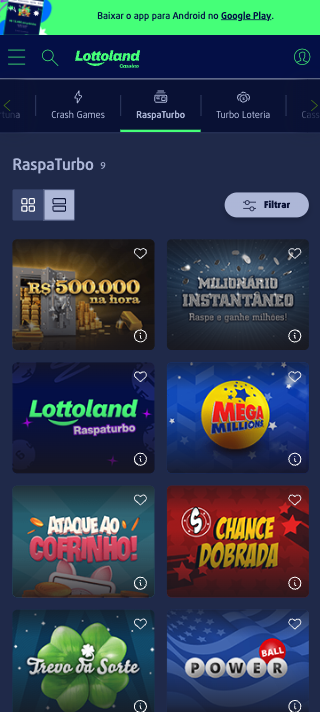 Tela do RaspaTurbo no app Lottoland
