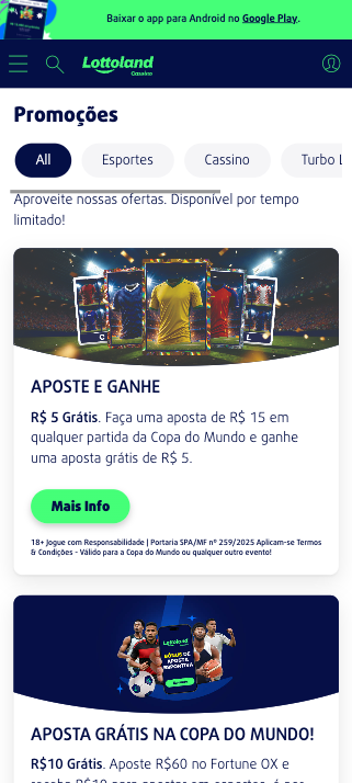 Tela de ofertas no app Lottoland